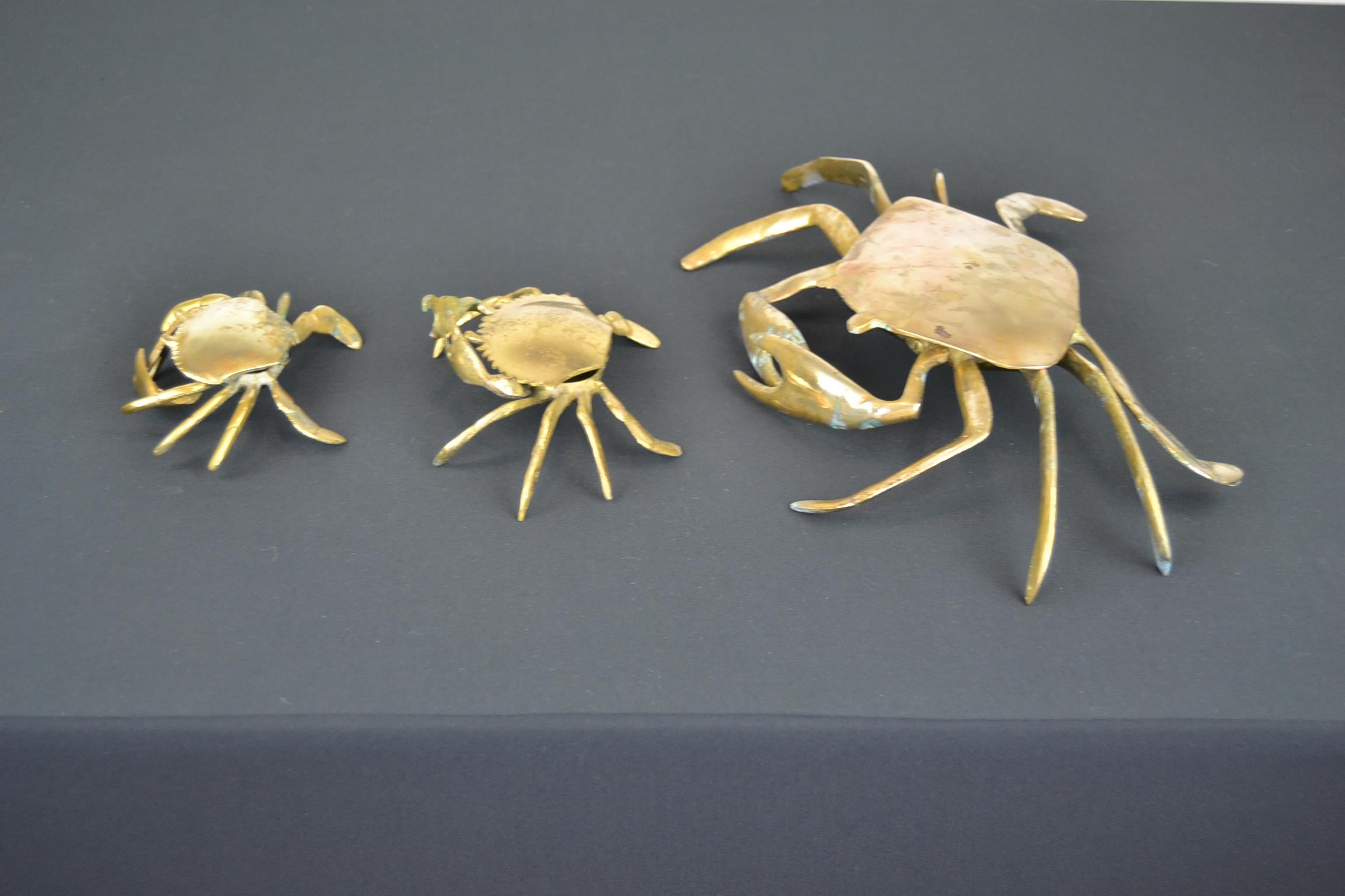 Set of 3 Vintage Brass Crab Trinket Boxes, Crab Sculptures with Lid 4