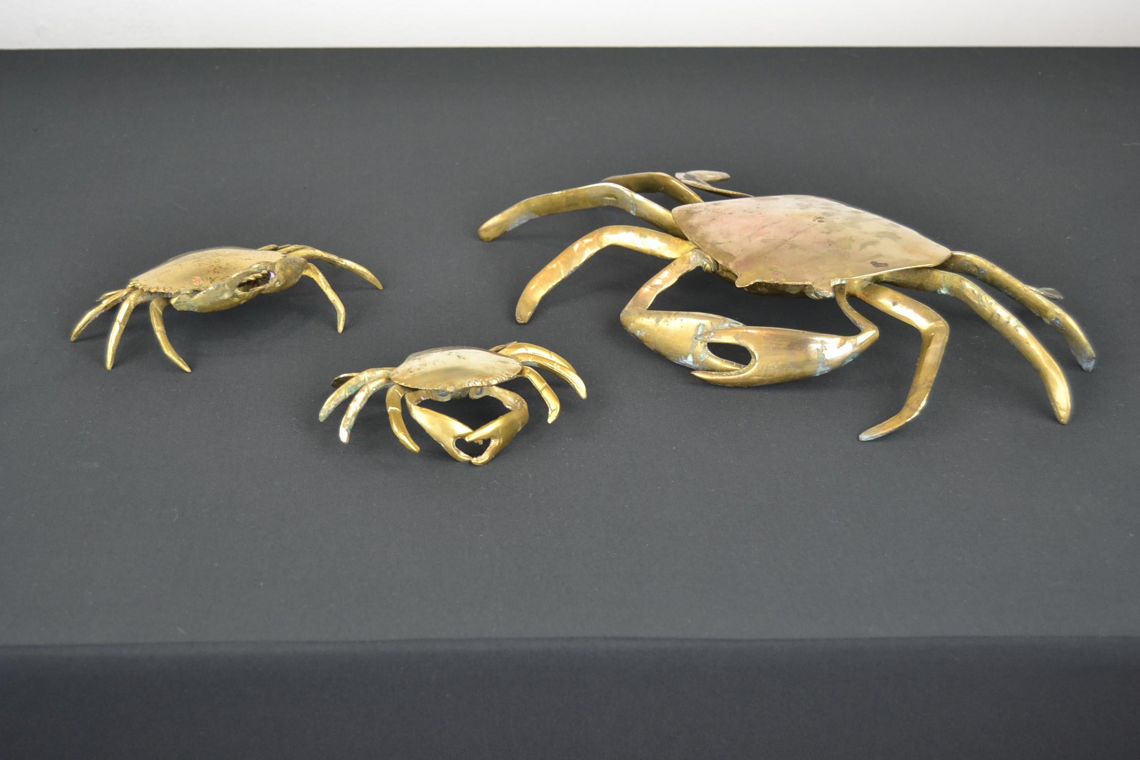 Set of 3 Vintage Brass Crab Trinket Boxes, Crab Sculptures with Lid 5