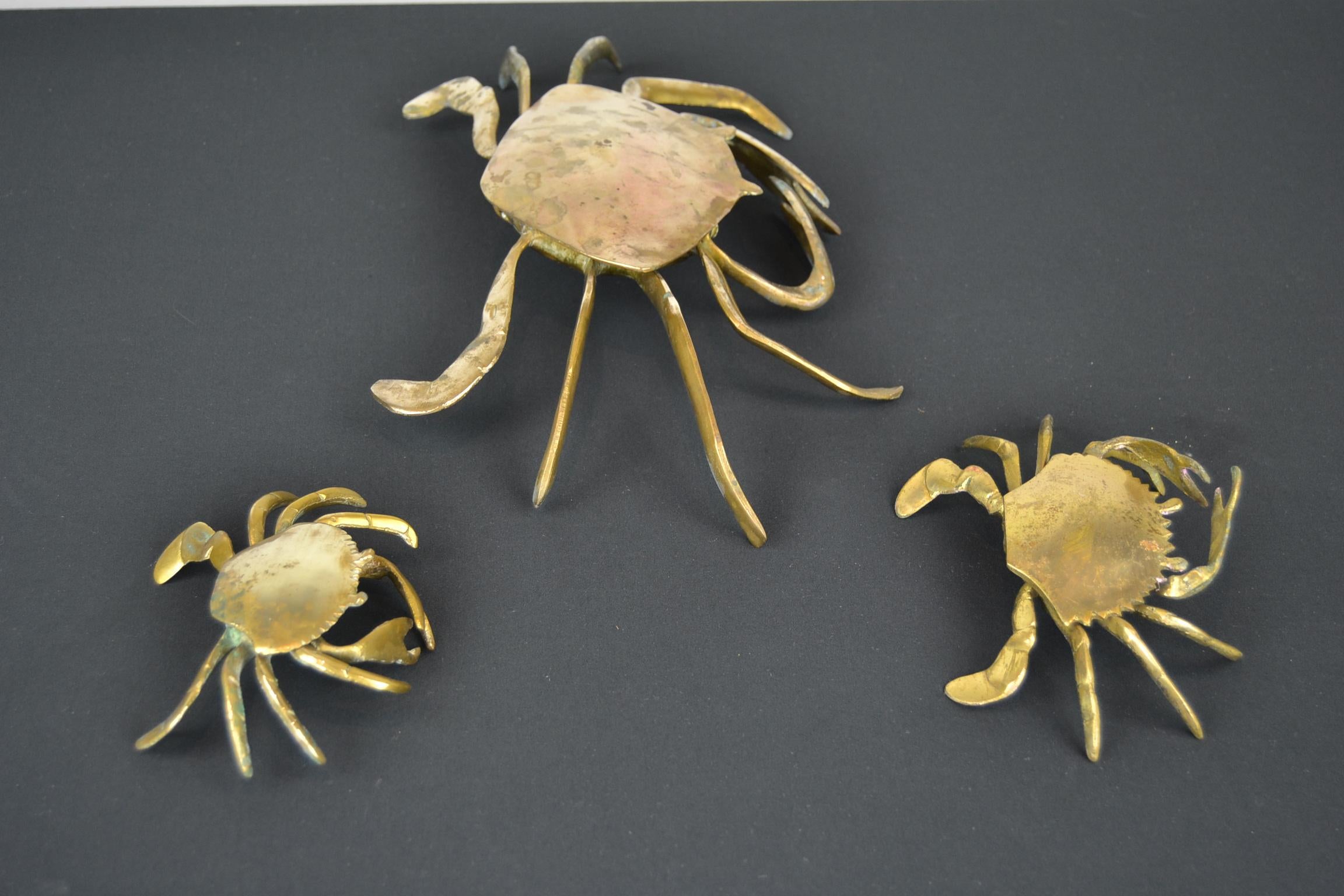 Set of 3 Vintage Brass Crab Trinket Boxes, Crab Sculptures with Lid 6