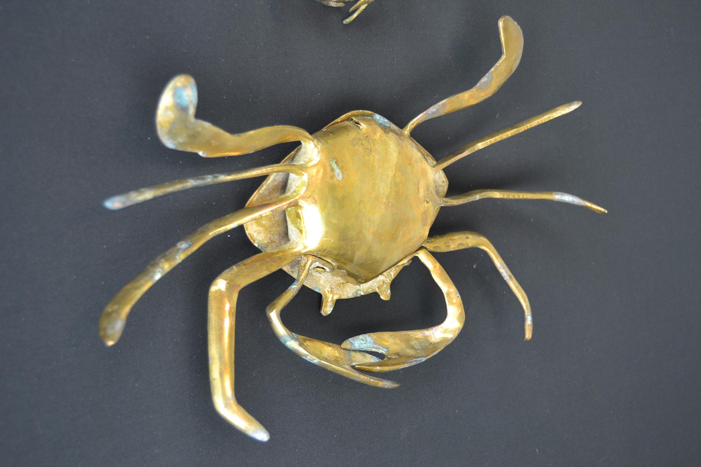 Set of 3 Vintage Brass Crab Trinket Boxes, Crab Sculptures with Lid 9