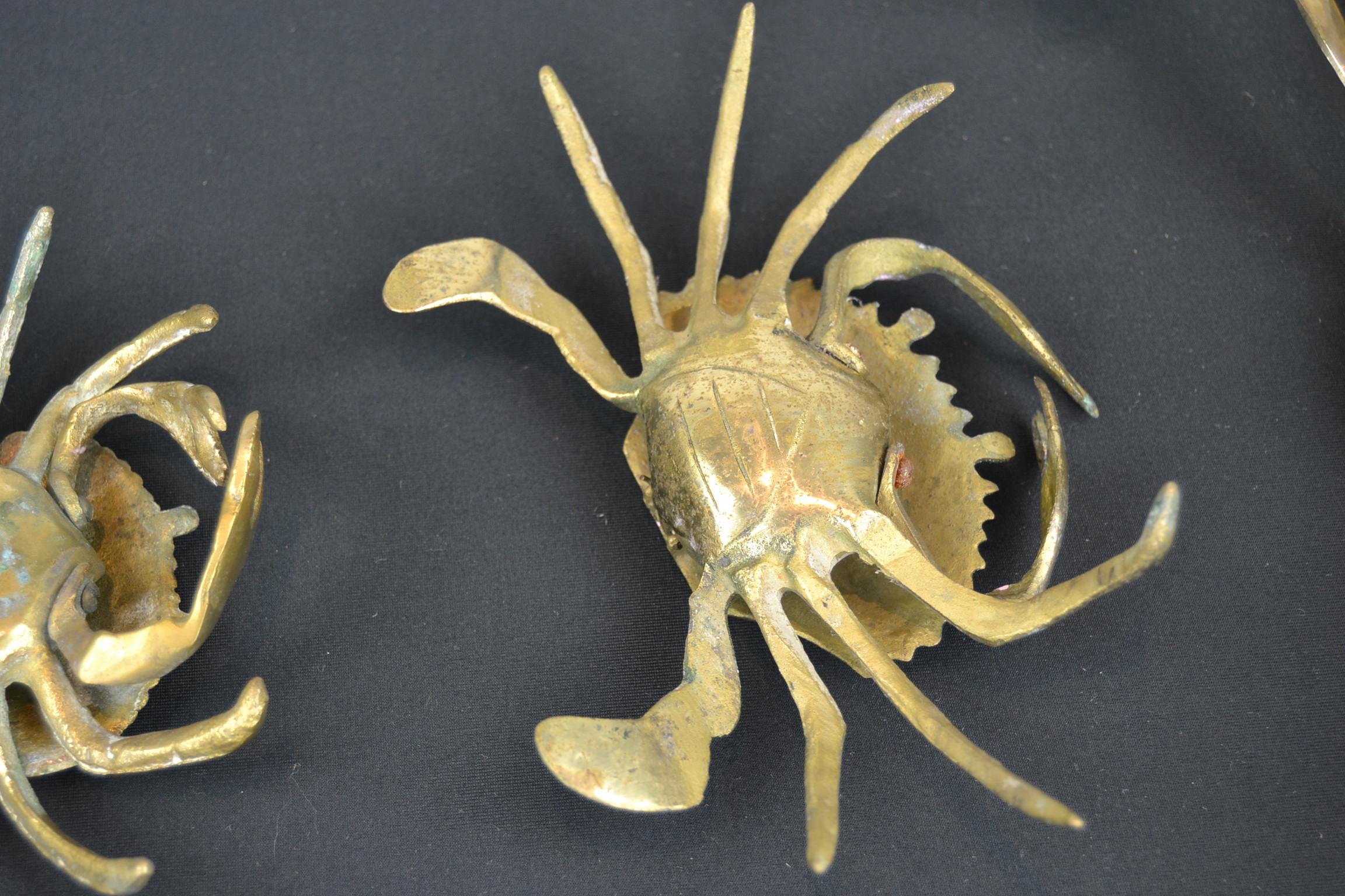 Set of 3 Vintage Brass Crab Trinket Boxes, Crab Sculptures with Lid 10