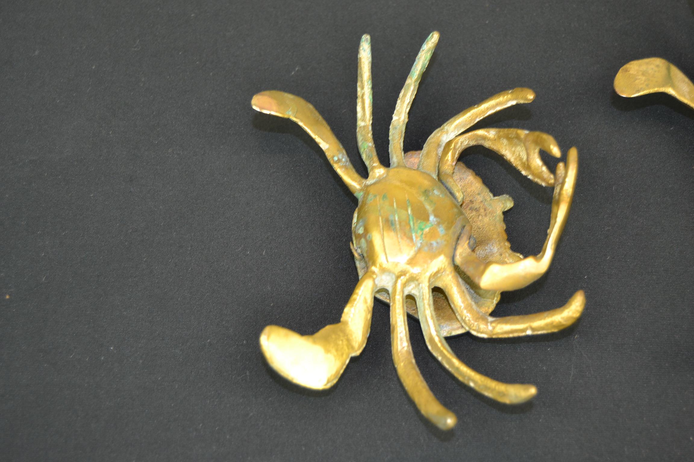 Set of 3 Vintage Brass Crab Trinket Boxes, Crab Sculptures with Lid 11