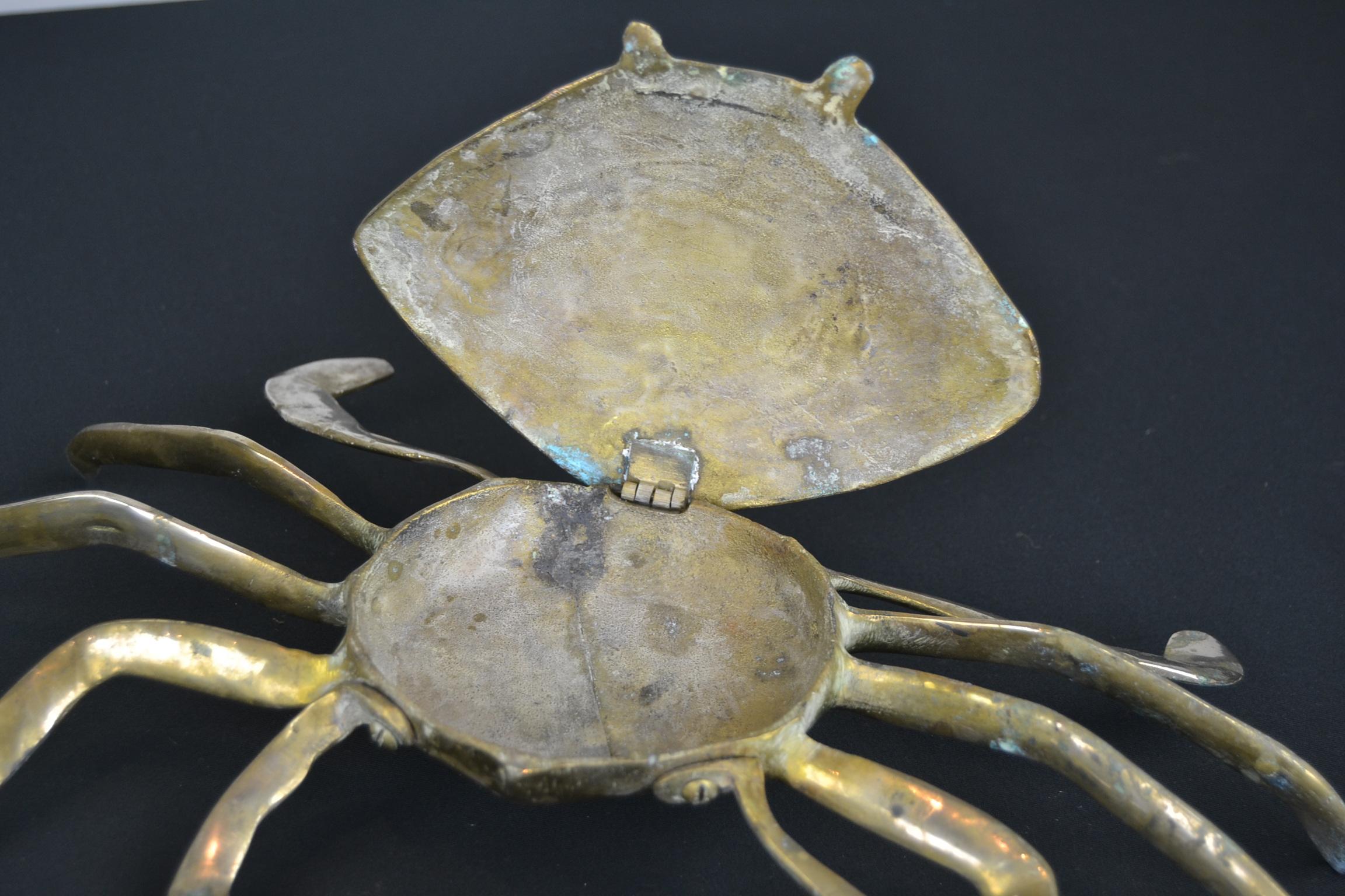 Set of 3 Vintage Brass Crab Trinket Boxes, Crab Sculptures with Lid 1