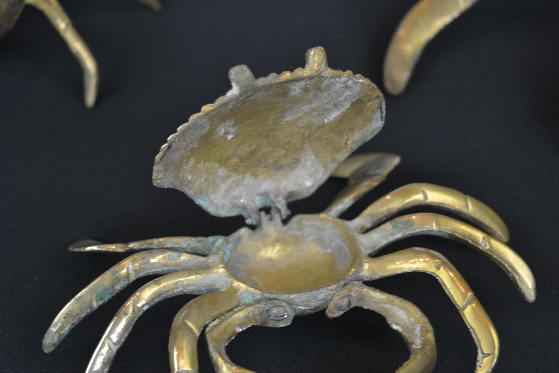 Set of 3 Vintage Brass Crab Trinket Boxes, Crab Sculptures with Lid 2