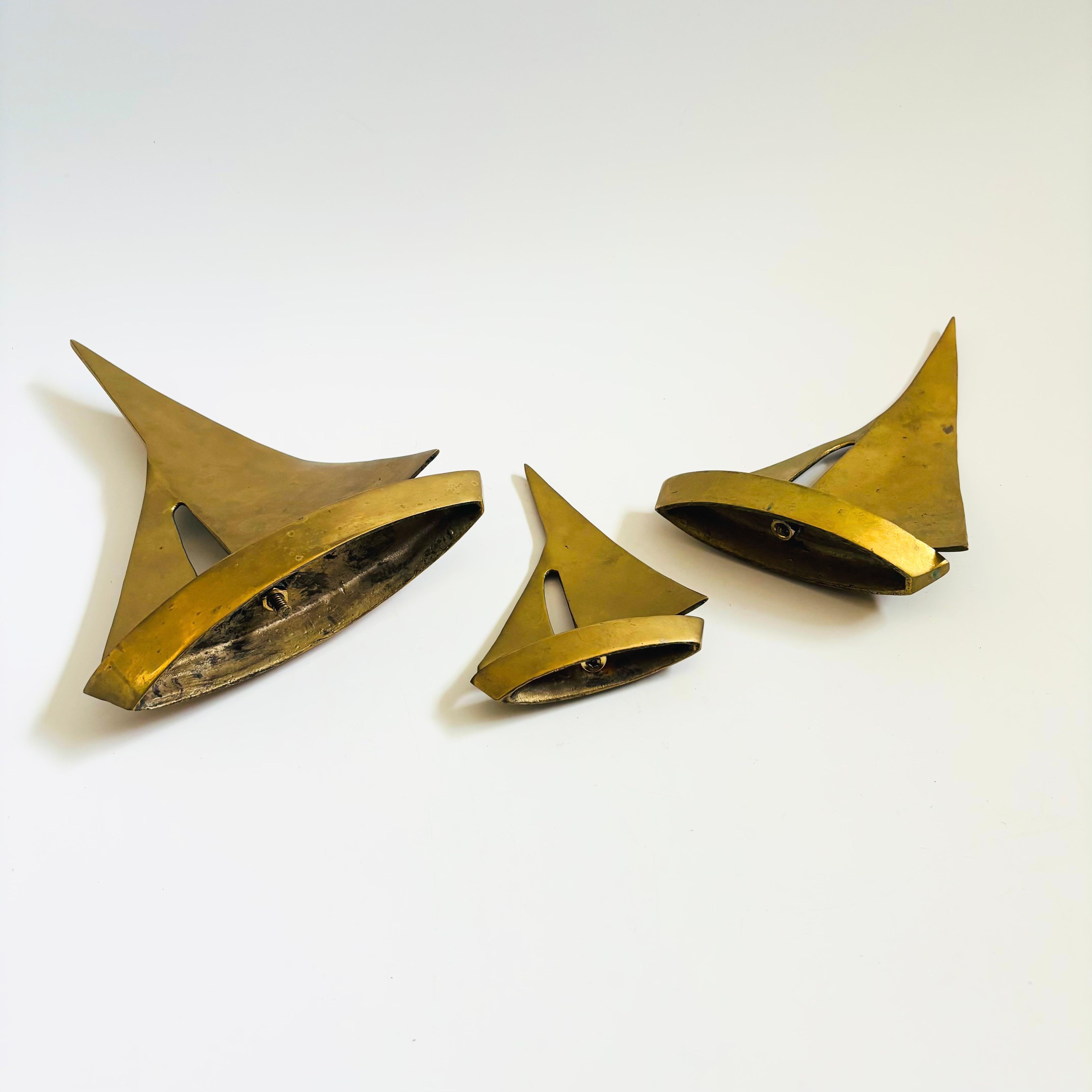 Set di 3 velieri in ottone vintage 2