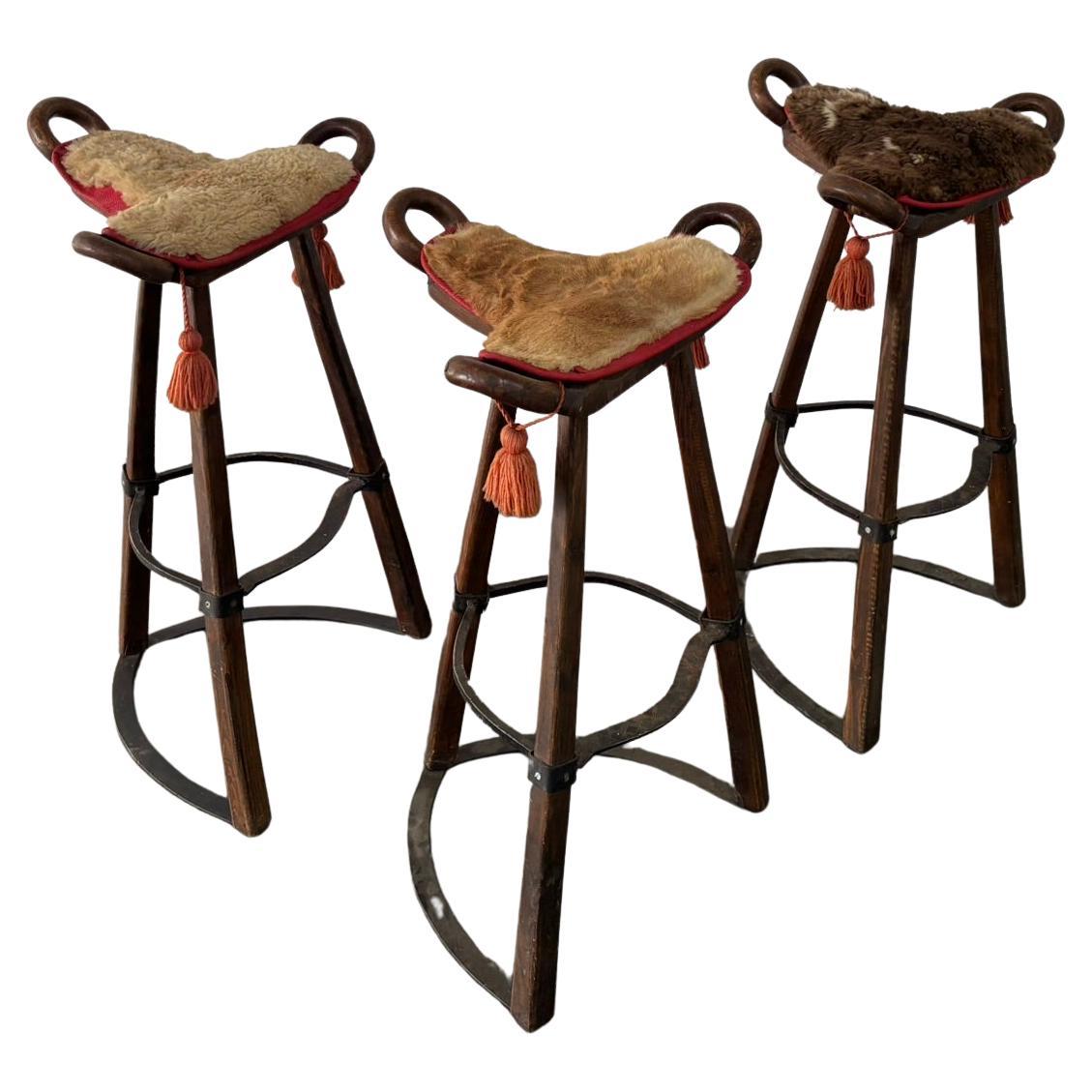 Set of 3 Vintage Brutalist Marbella Stools by Sergio Rodrigues