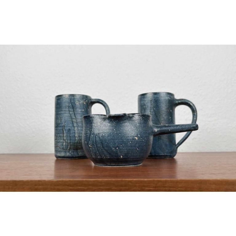 German Set of 3 Vintage Brutalist Pottery Bowl and Mugs by Gerhard Liebenthron, 1984 For Sale