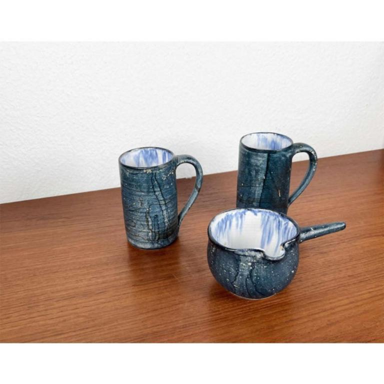 Set of 3 Vintage Brutalist Pottery Bowl and Mugs by Gerhard Liebenthron, 1984 In Excellent Condition For Sale In Hamburg, DE