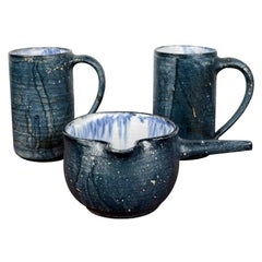 Set of 3 Vintage Brutalist Pottery Bowl and Mugs by Gerhard Liebenthron, 1984