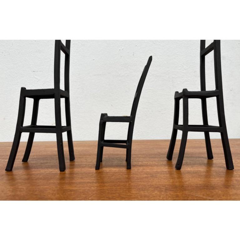 Metal Set of 3 Vintage Cast Iron Chair Art Sculptures For Sale