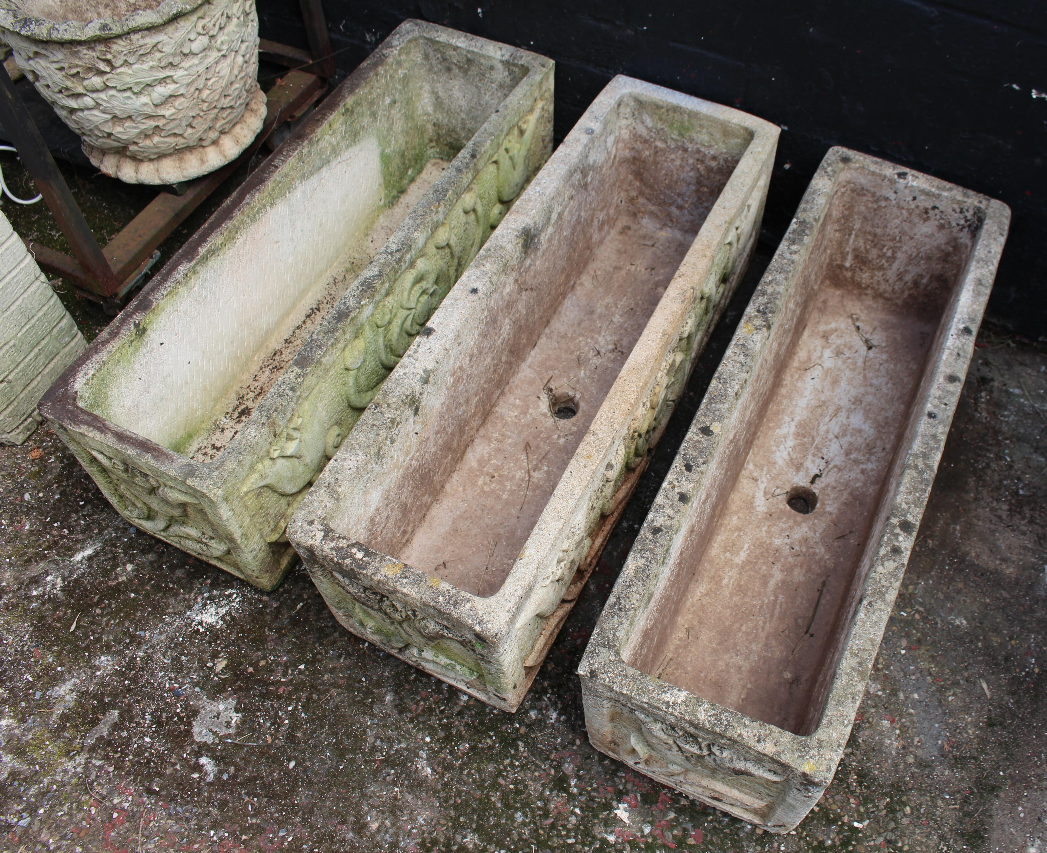 Set of 3 Vintage Cast Stone Planters For Sale 1