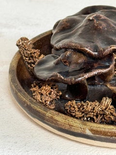 Vintage Studio Ceramic Mushroom Centerpiece Bowl with Brown Fungi Candle Holder