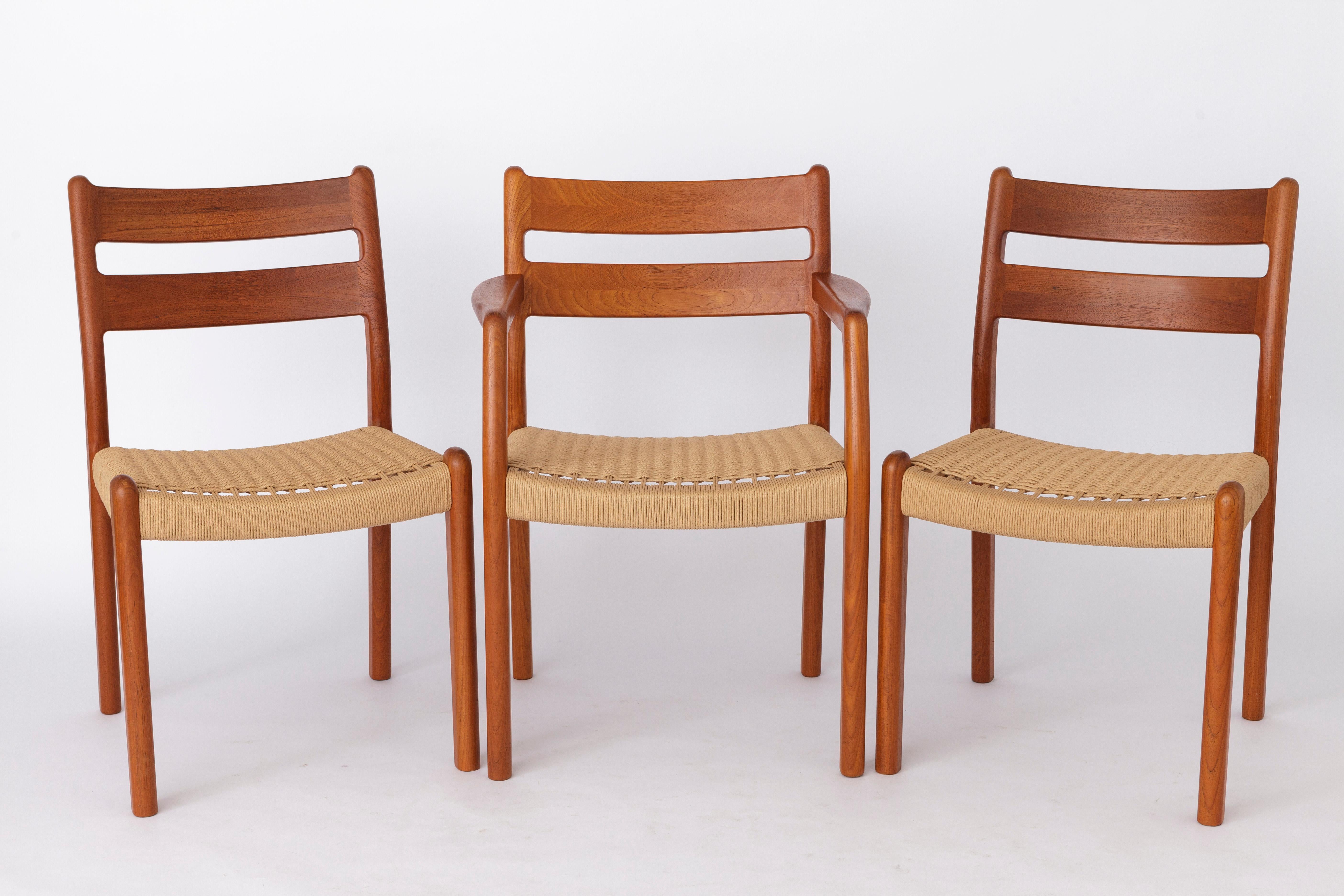Mid-Century Modern Set of 3 Vintage Chairs 1960s EMC Mobler Danish Teak For Sale