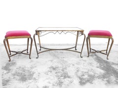 Juego de 3 Mesas de centro vintage "Ajedrez" en hierro trabajado por Luigi Colli, Italia