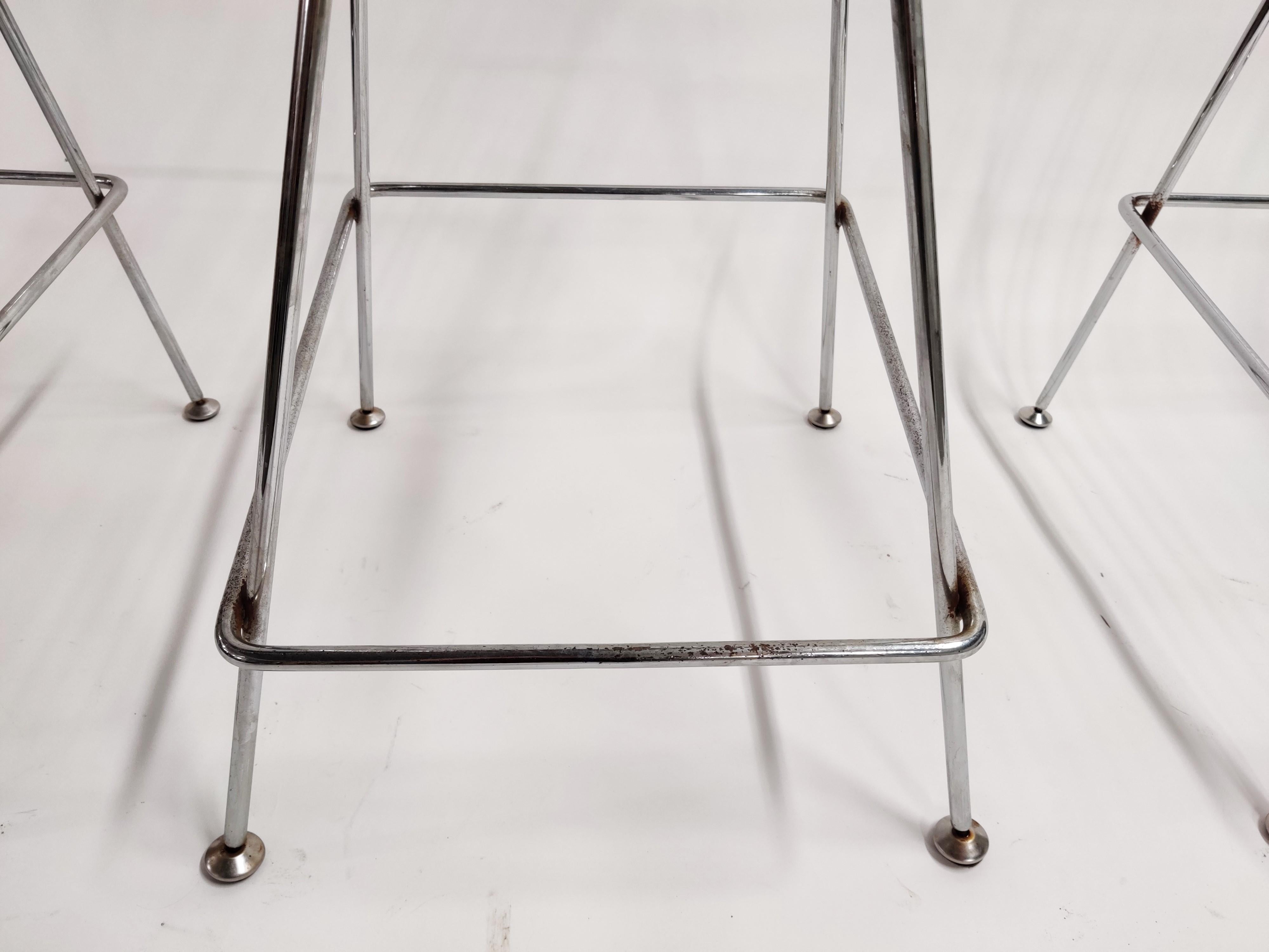 Late 20th Century Set of 3 Vintage Chrome Wire Bar Stools, 1980s