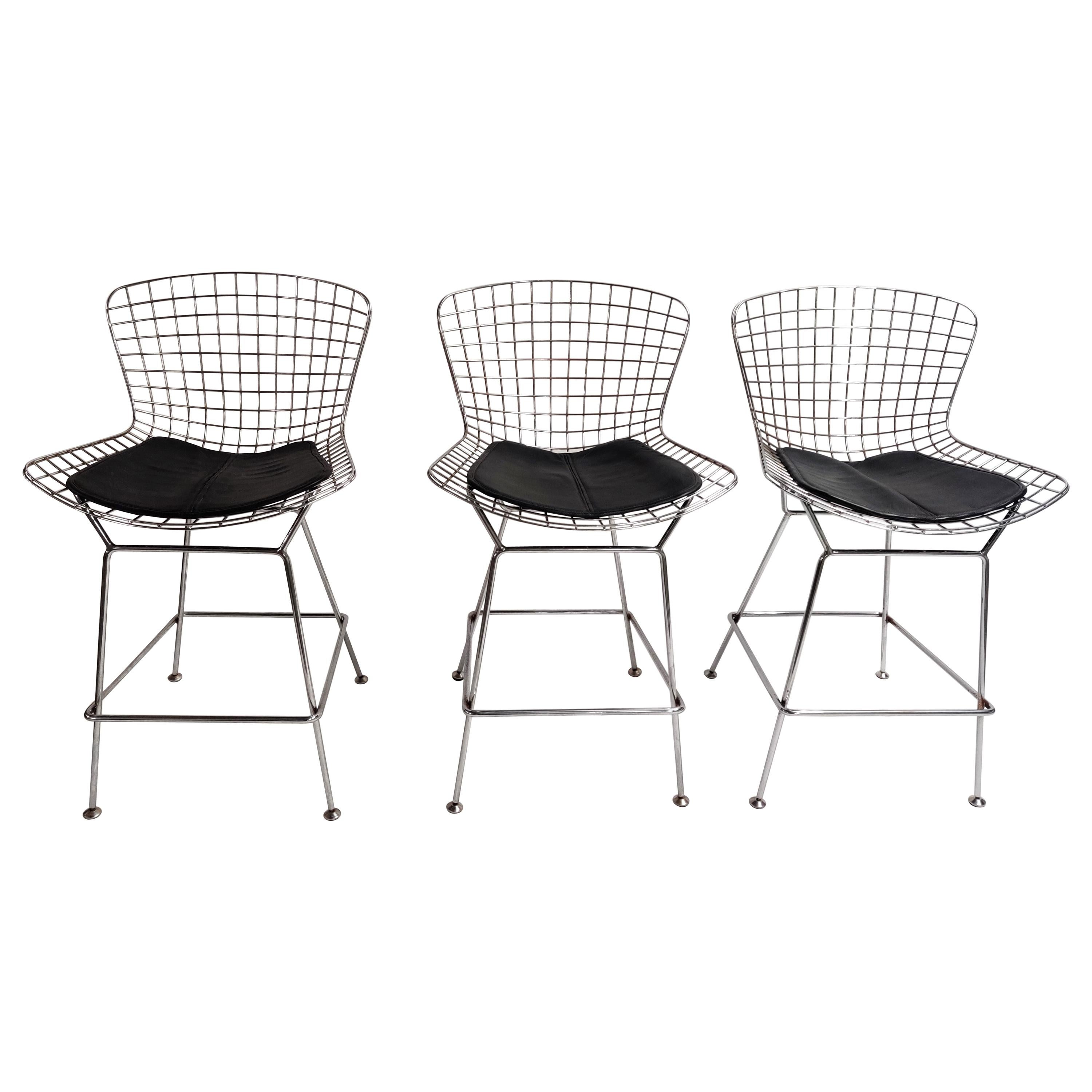 Set of 3 Vintage Chrome Wire Bar Stools, 1980s