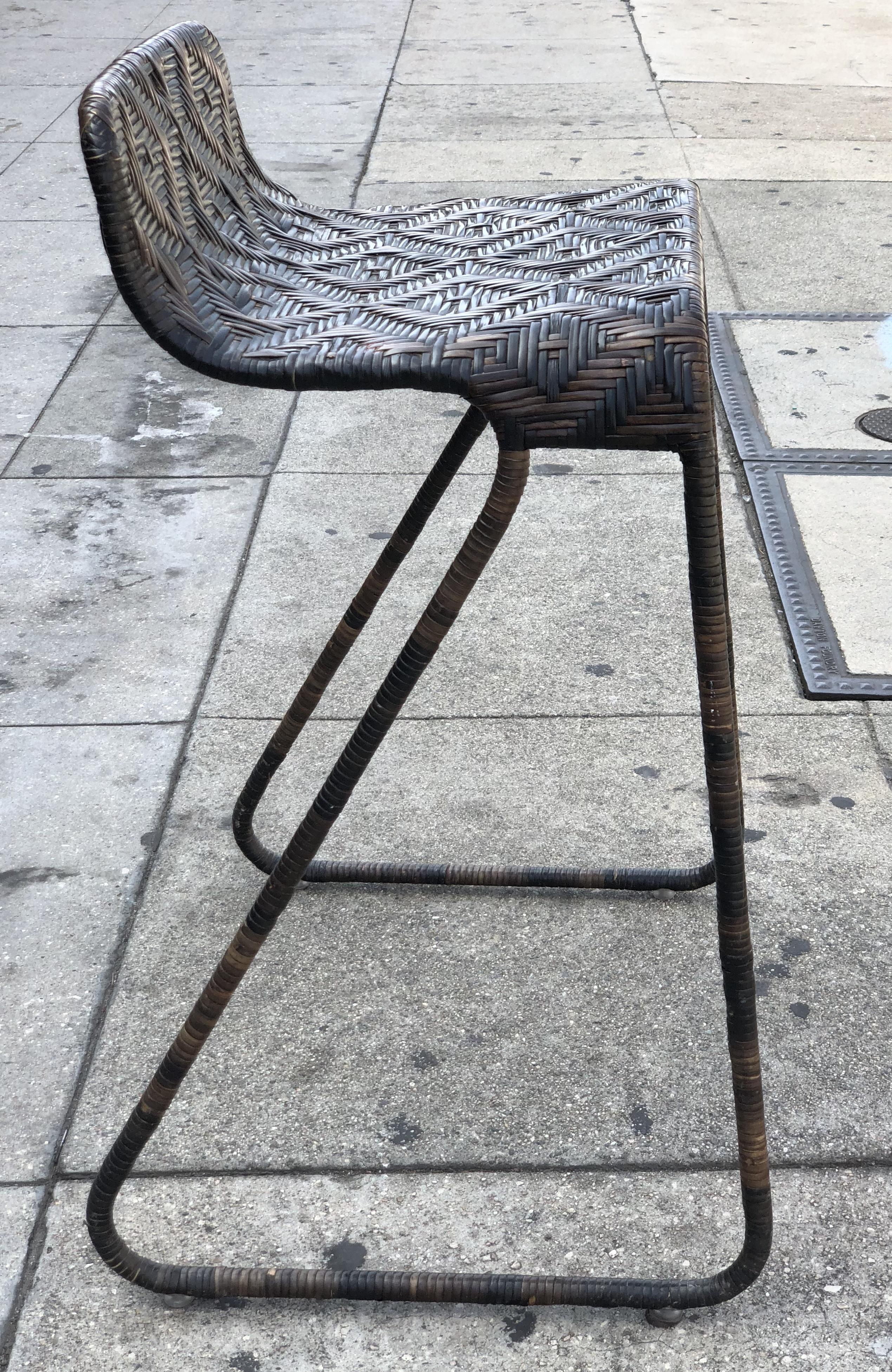 American Set of 3 Vintage Counter Stools with Woven Seats and Frames