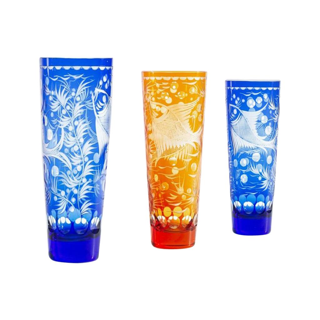 Set of 3 Vintage Crystal Glasses, Made in Germany, 1970s