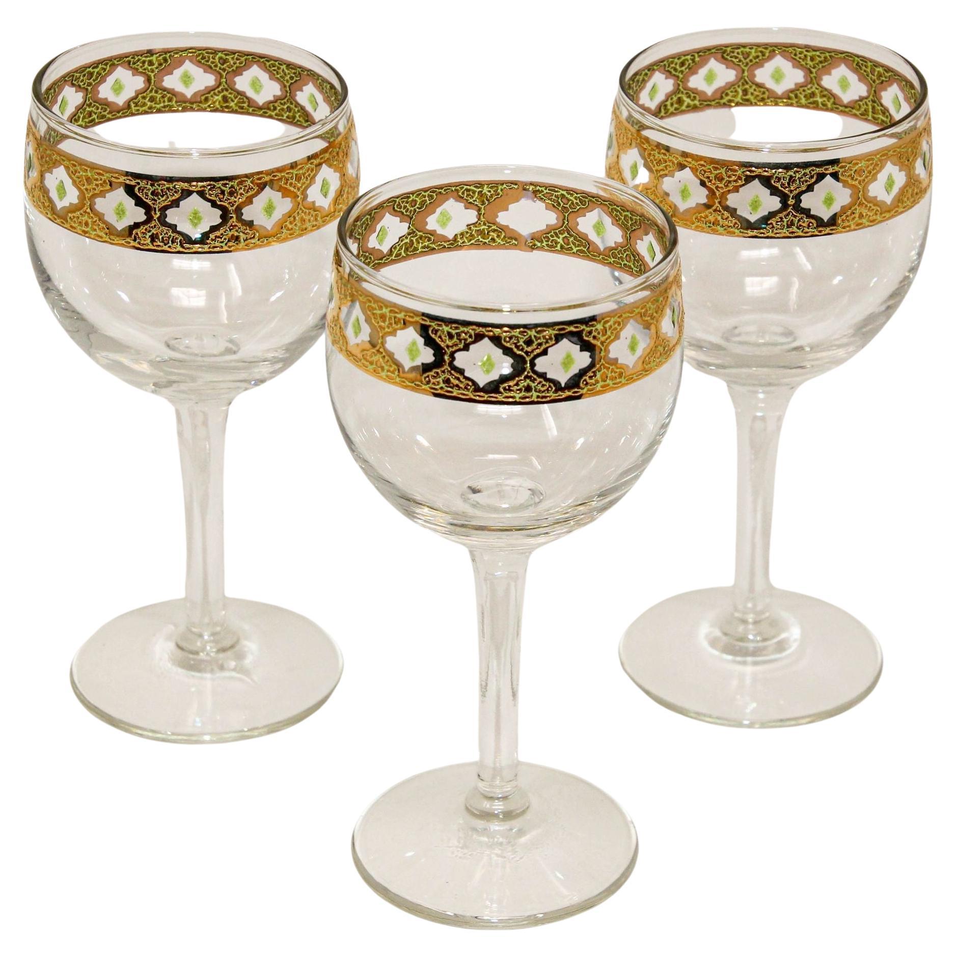 Set of 3 Vintage Culver Ltd Tyrol 22k Gold Rim Banding Wine Glasses For Sale