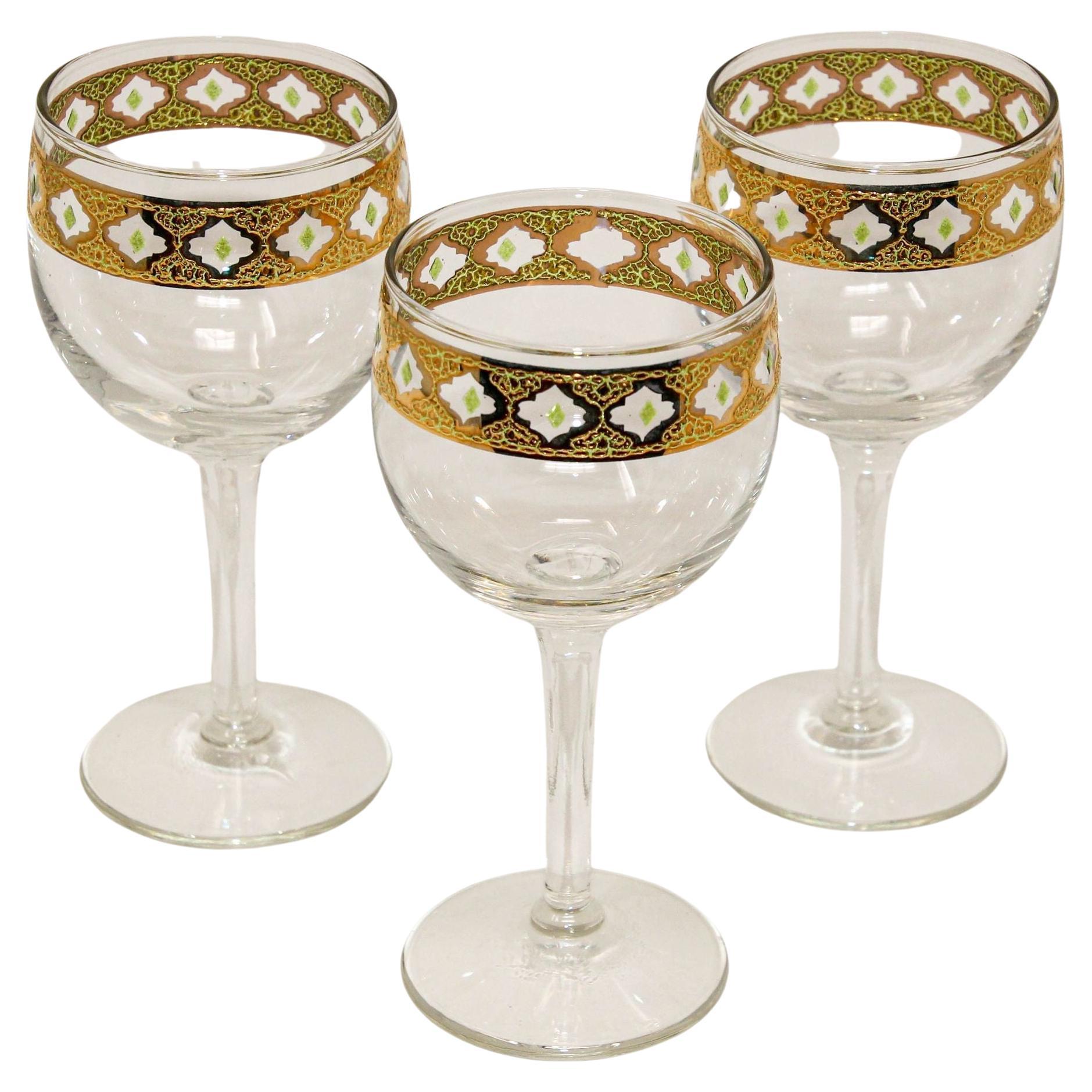 Set di 3 bicchieri da vino vintage Culver Ltd. Tyrol con bordo in oro 22k