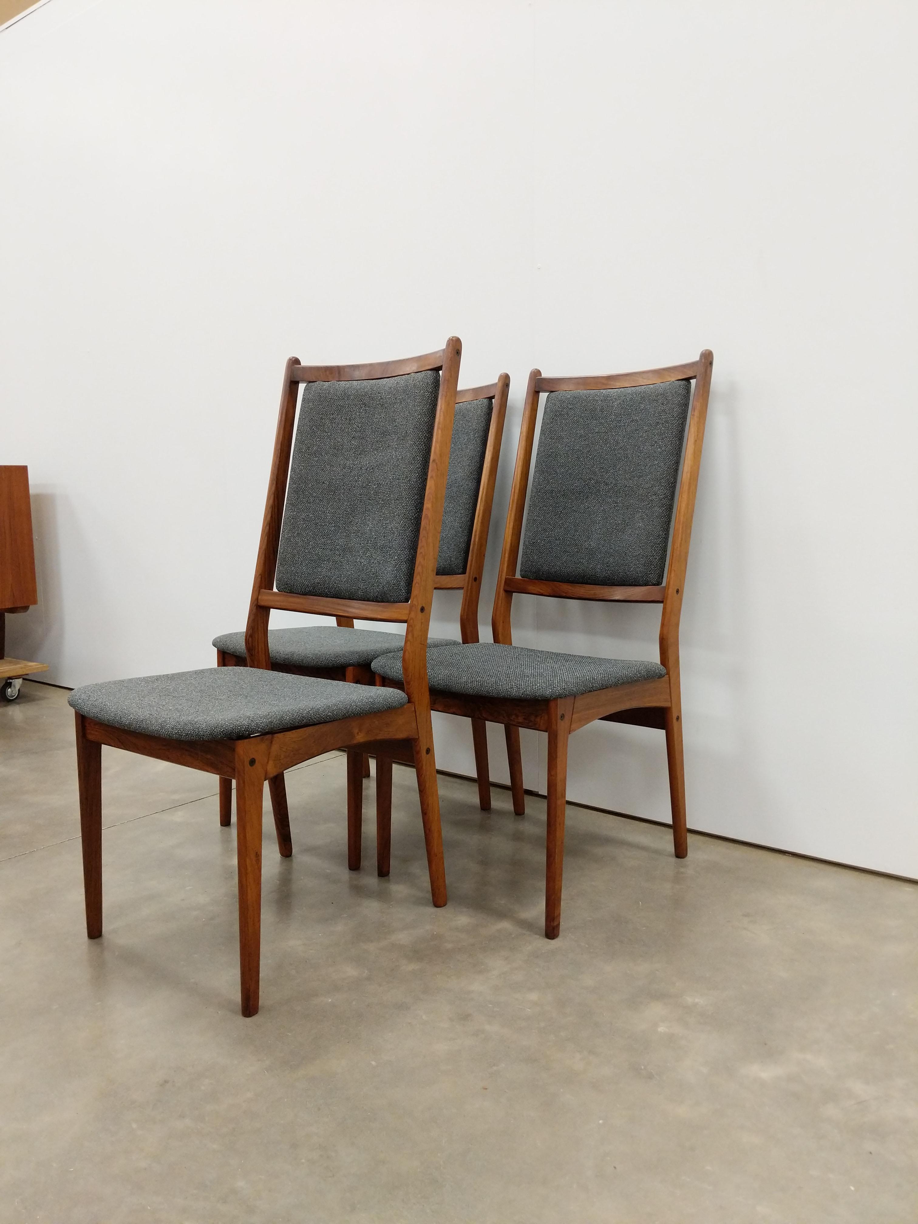 20th Century Set of 3 Vintage Danish Modern Rosewood Dining Chairs For Sale