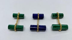 Set of 3 Vintage David Webb Cufflinks in Malachite, Lapis and 18K Yellow Gold