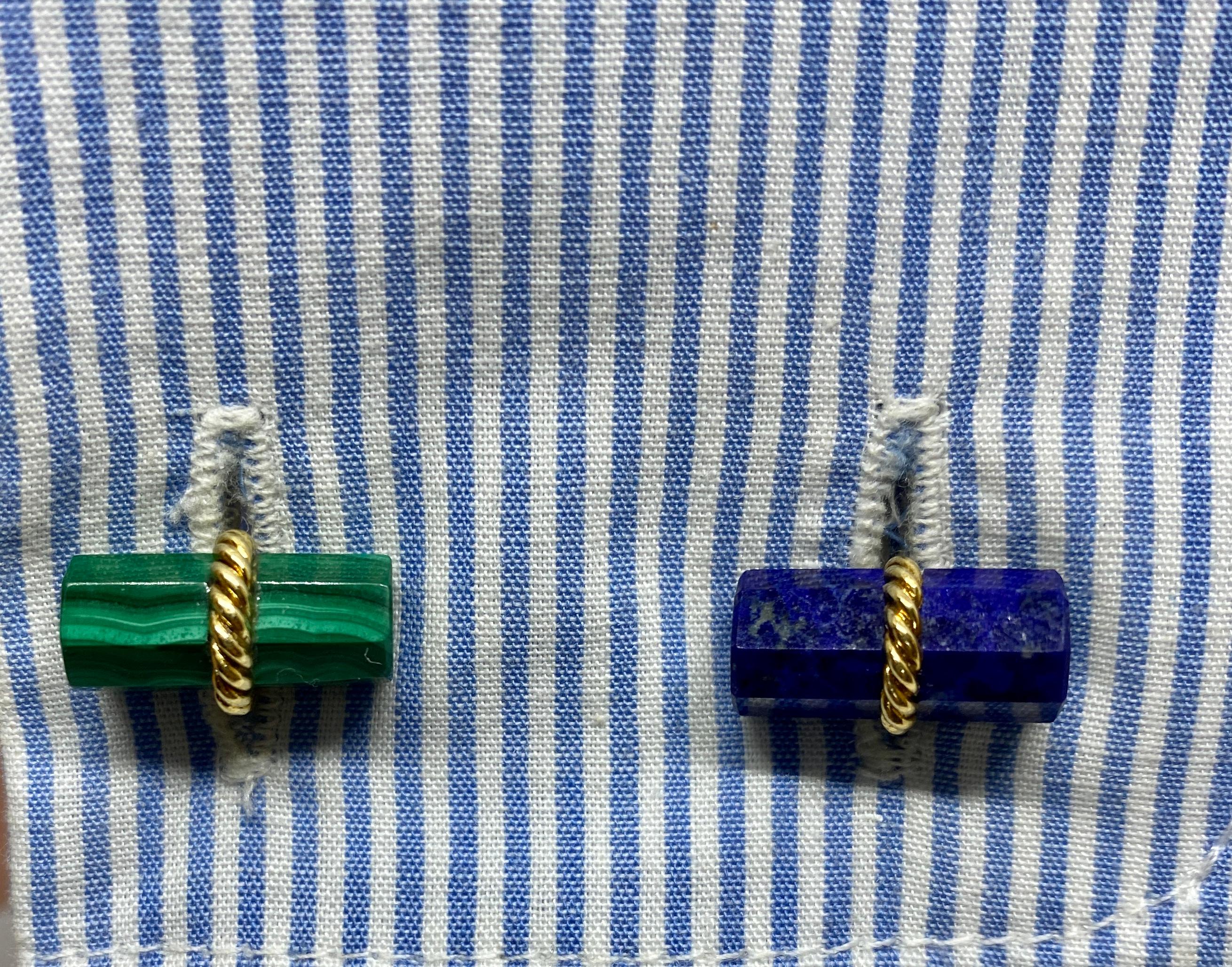 Set of 3 Vintage David Webb Cufflinks in Malachite, Lapis and 18K Yellow Gold For Sale 3