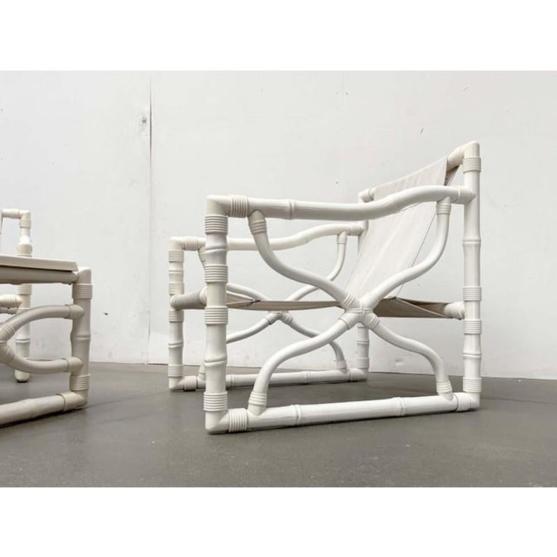 Set of 3 Vintage Faux Bamboo Lounge Chairs and Table from Kettal, Spain, 1980s For Sale 5