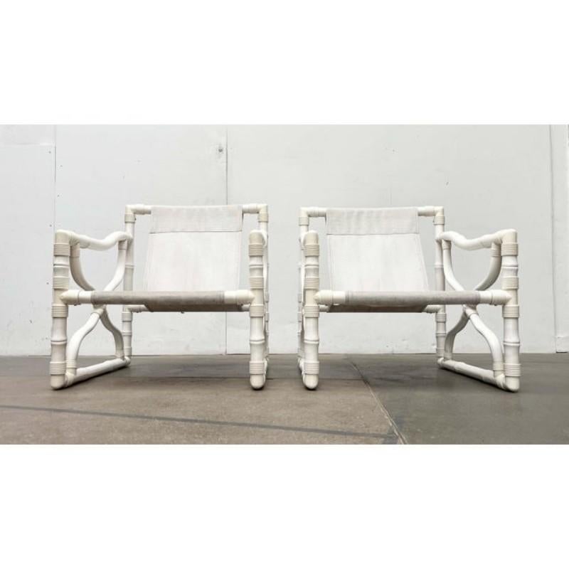 Post-Modern Set of 3 Vintage Faux Bamboo Lounge Chairs and Table from Kettal, Spain, 1980s For Sale