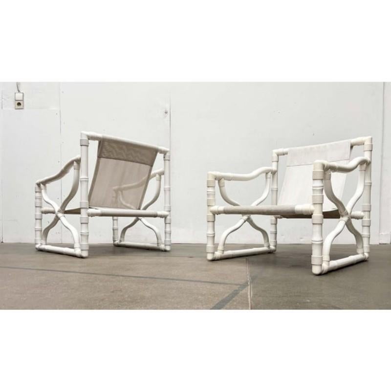 Spanish Set of 3 Vintage Faux Bamboo Lounge Chairs and Table from Kettal, Spain, 1980s For Sale