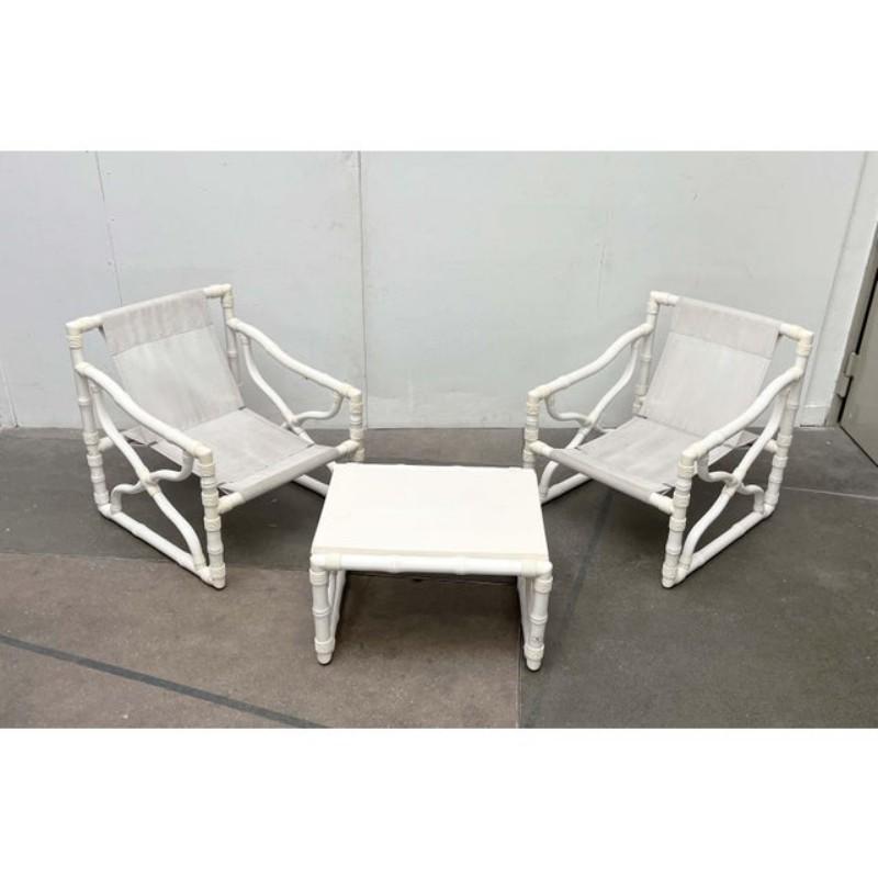 Set of 3 Vintage Faux Bamboo Lounge Chairs and Table from Kettal, Spain, 1980s In Good Condition For Sale In Hamburg, DE