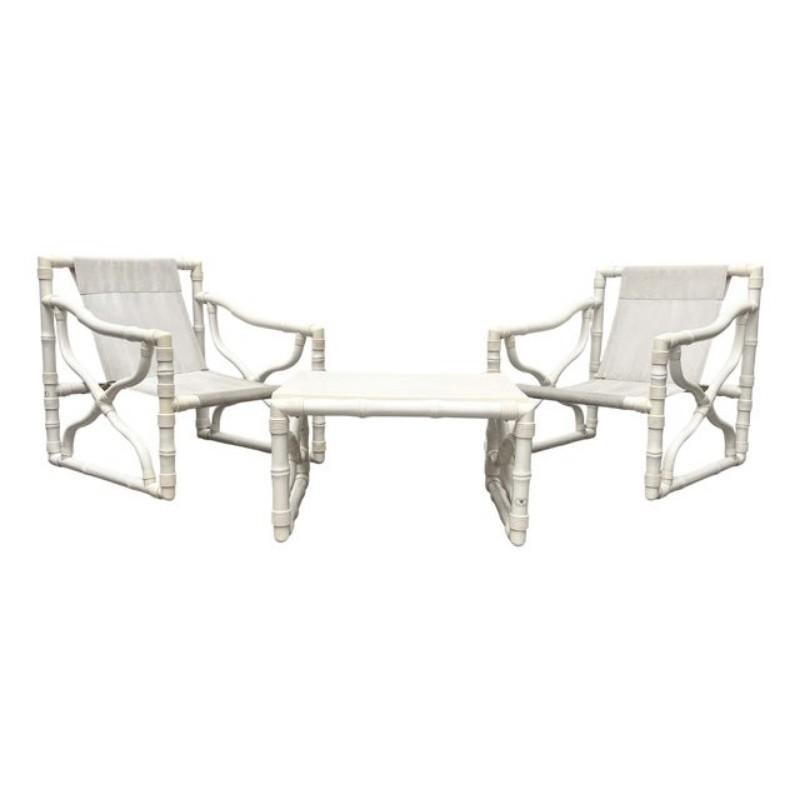 Set of 3 Vintage Faux Bamboo Lounge Chairs and Table from Kettal, Spain, 1980s For Sale