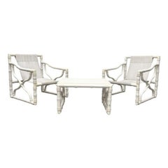 Set of 3 Vintage Faux Bamboo Lounge Chairs and Table from Kettal, Spain, 1980s