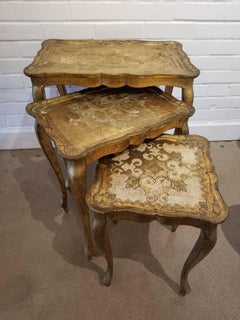 Set of Three Vintage Florentine Gold Leaf Nesting Tables