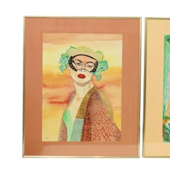 Set of 3 Vintage Framed Amateur Abstract Paintings 60x50cm