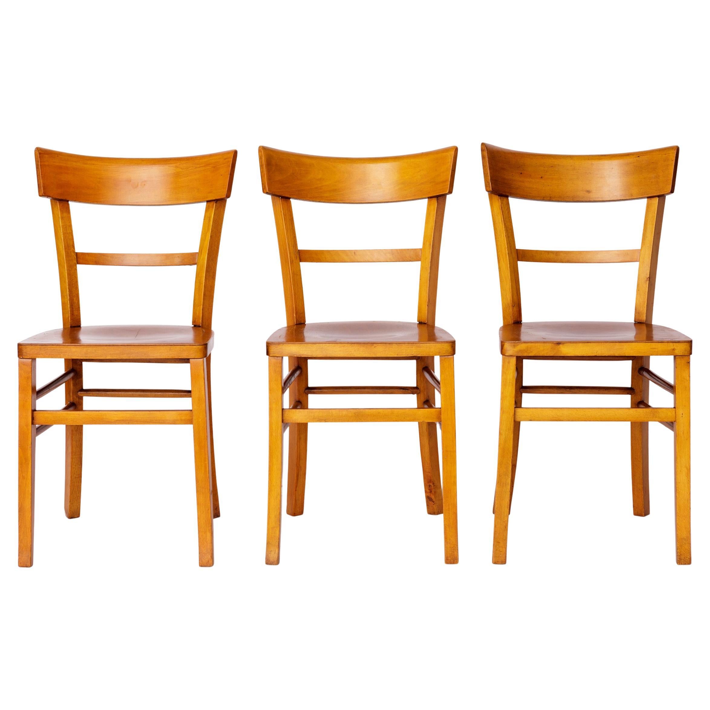 Set of 3 Vintage Frankfurter Chairs, 1970s Mid-Century Beech Dining Chairs, Germ