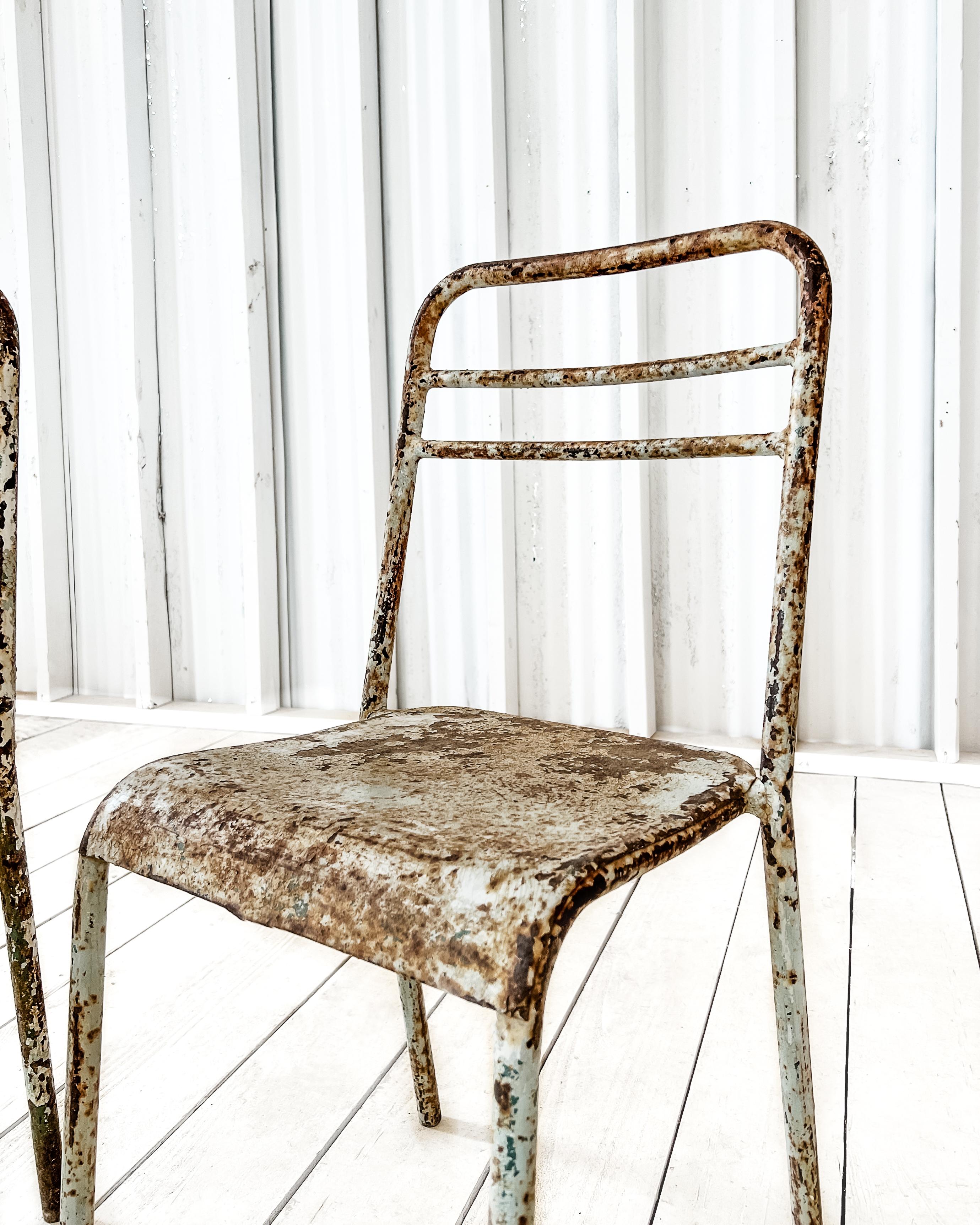 'Set of 3' Vintage French Metal Bistro Table and Chairs 6