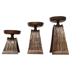 Set of 3 Vintage German Brutalist Metal Candleholders from Strassacker
