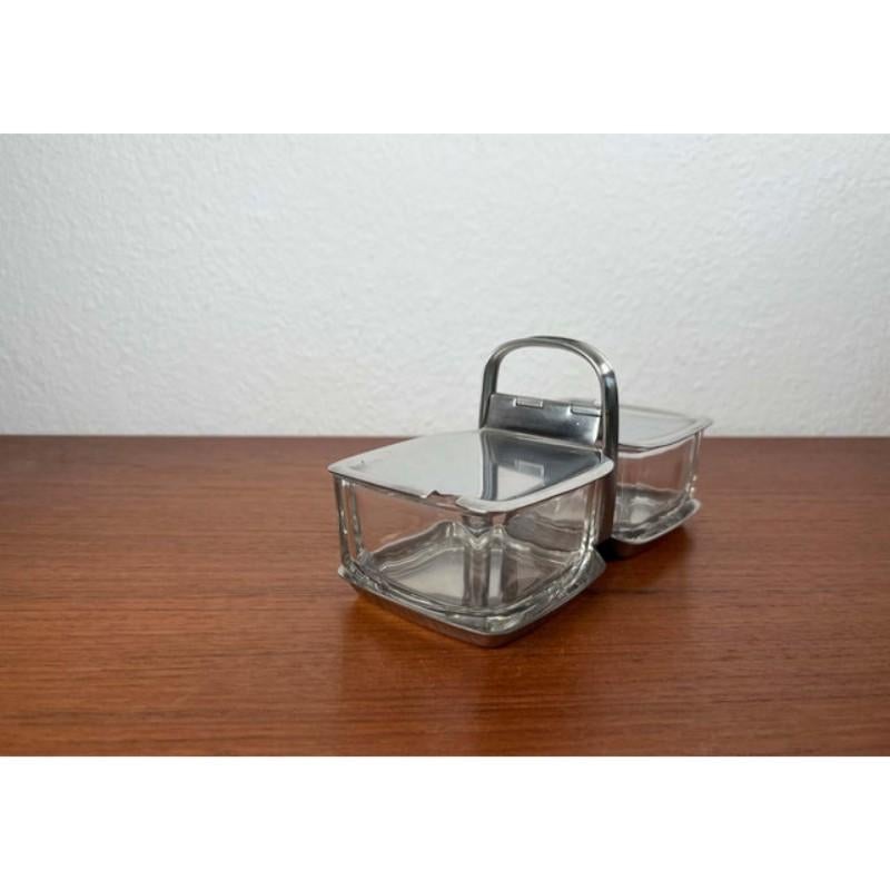 Vintage German Tray Menagere from WMF, 1970s, Set of 3, in Very Good conditions. Designed 1970 to 1979 This piece has an attribution mark,

Additional information:
Materials: Glass, Metal
Color: Silver 
Period: 1970s
Country of Origin: Germany
Item