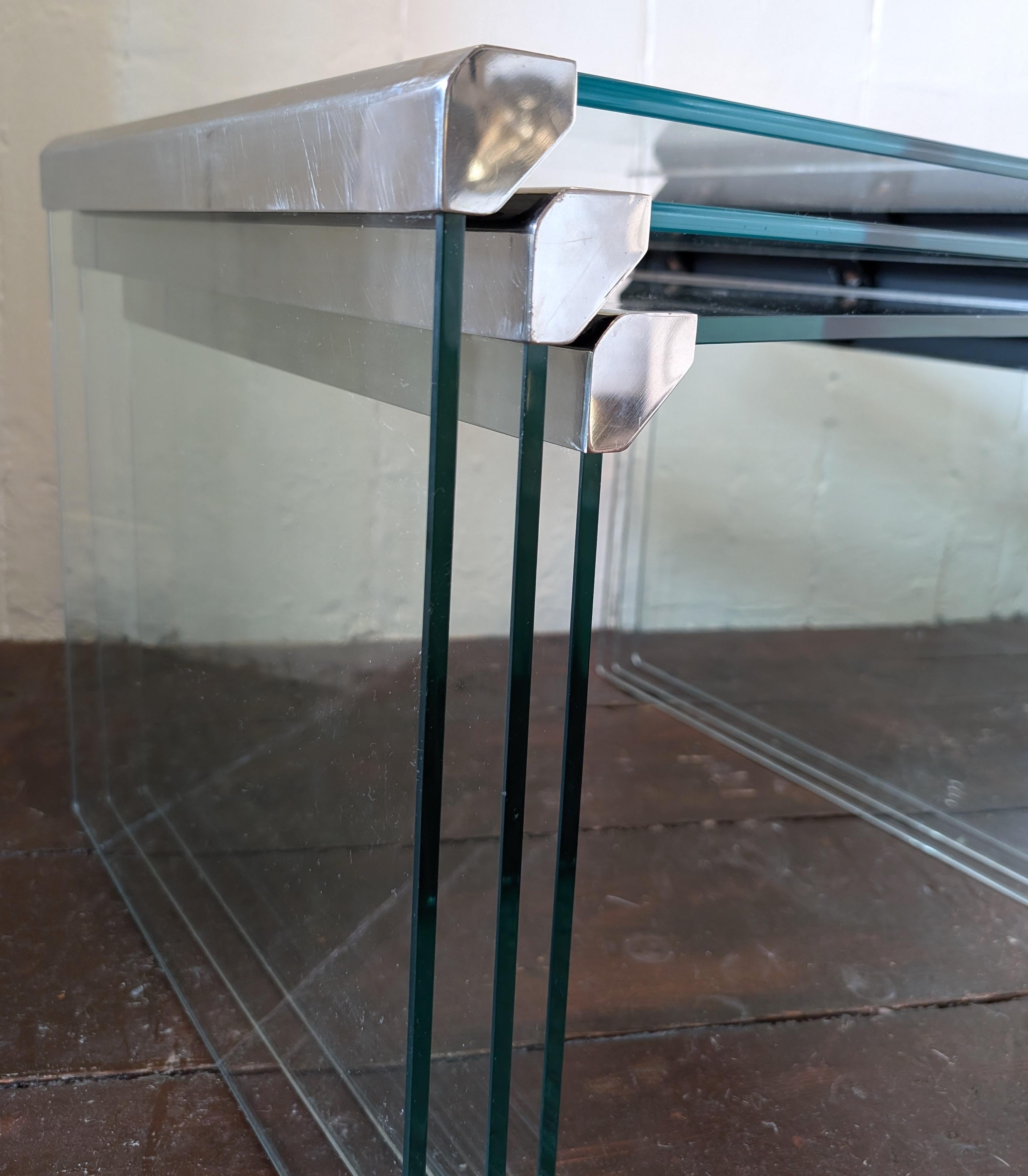 Juego de 3 mesas de centro vintage de cristal y acero de Galotti & Radice Italia en venta 5