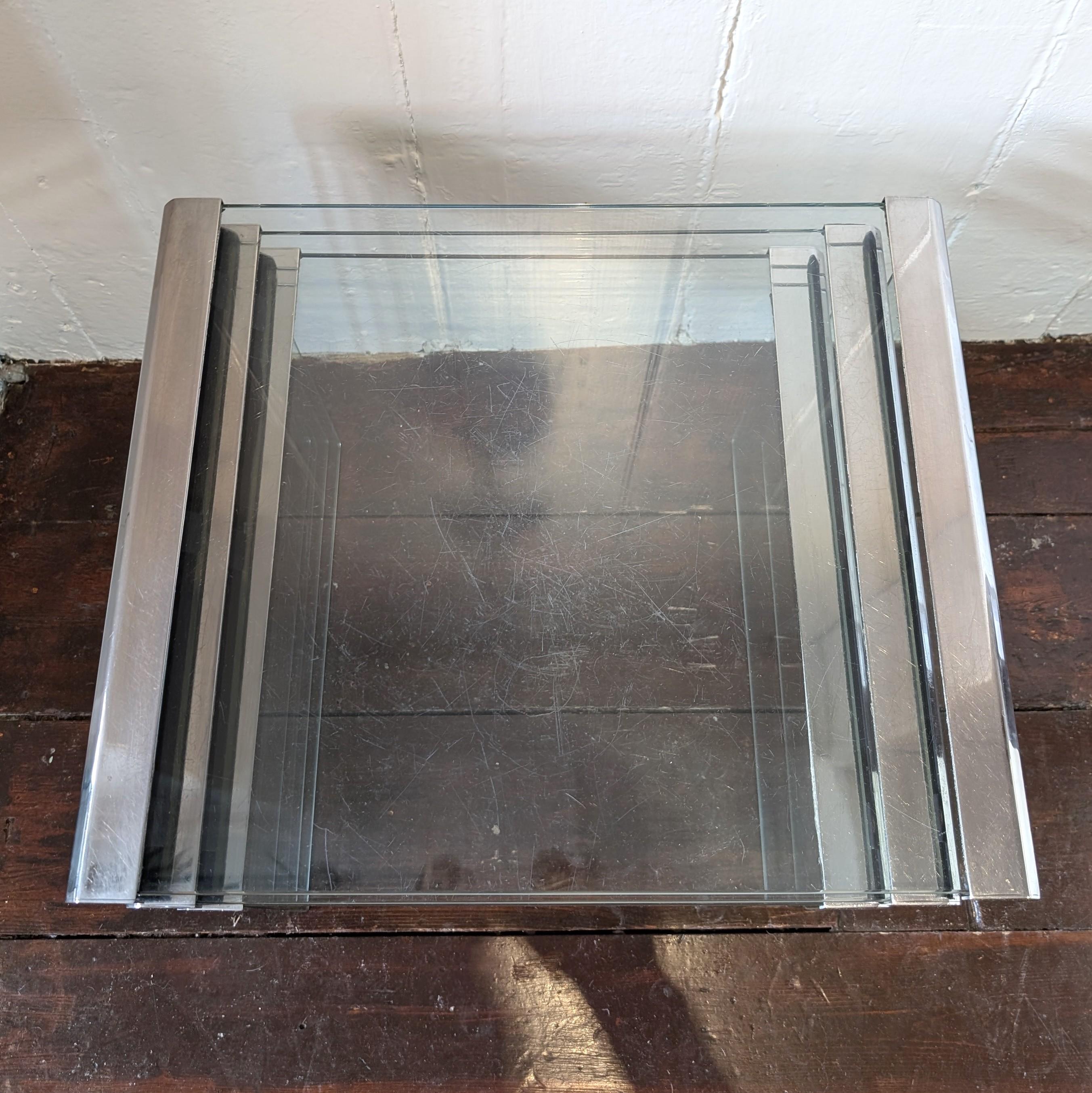 Juego de 3 mesas de centro vintage de cristal y acero de Galotti & Radice Italia en venta 6