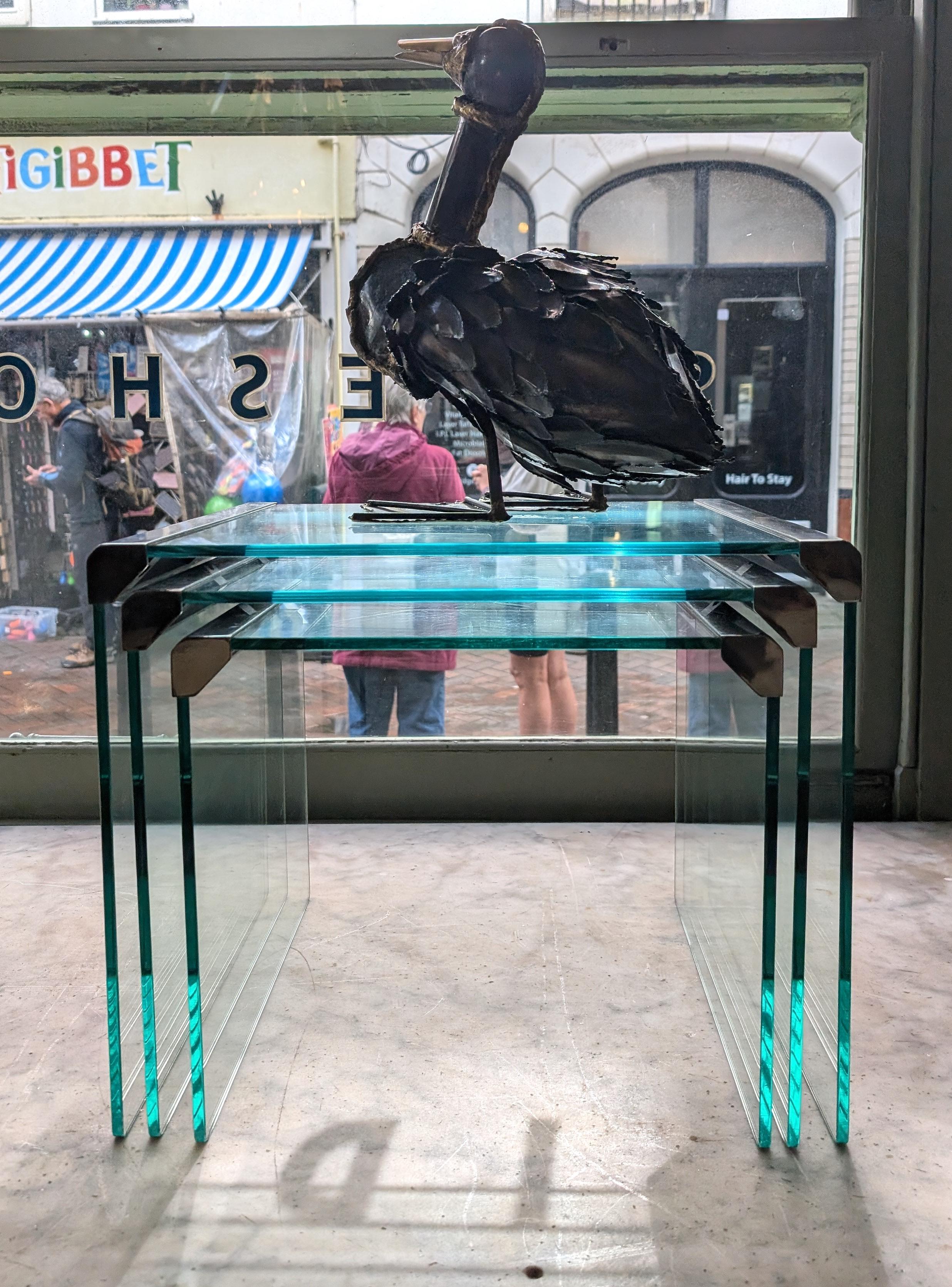 Juego de 3 mesas de centro vintage de cristal y acero de Galotti & Radice Italia en venta 7