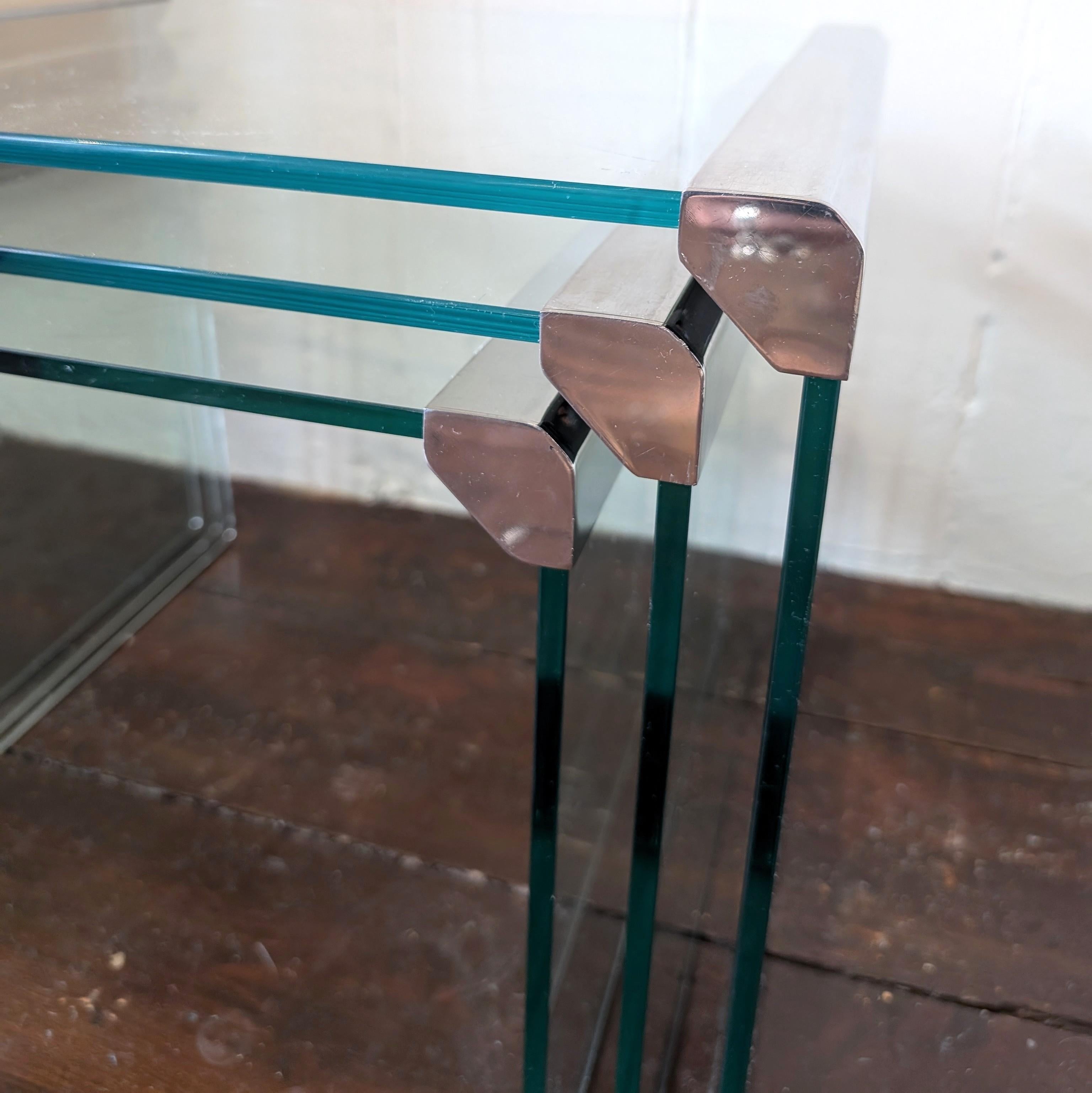 Juego de 3 mesas de centro vintage de cristal y acero de Galotti & Radice Italia en venta 1