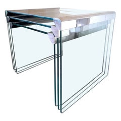 Set von 3 ineinander passenden Vintage-Couchtischen aus Glas und Stahl von Galotti & Radice, Italien