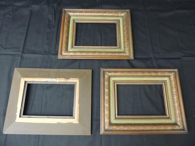 Set of '3' Vintage Green Painted Wood Art Frames For Sale at 1stdibs
