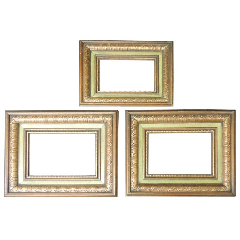 Set of '3' Vintage Green Painted Wood Art Frames For Sale at 1stdibs
