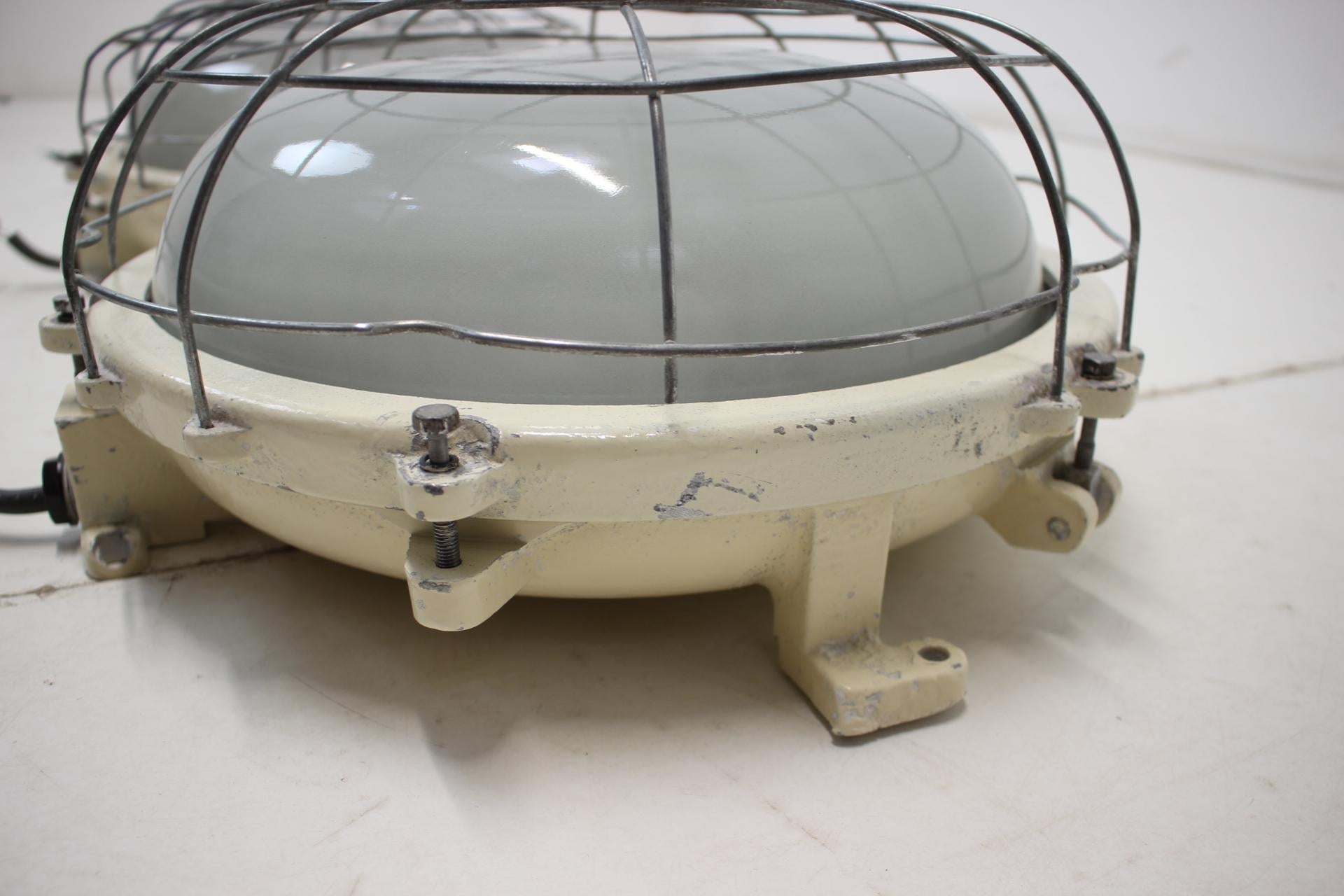 Mid-20th Century Set of 3 Vintage Industrial Ceiling Lamps Typ 14 620 B, Czechoslovakia, 1960's For Sale