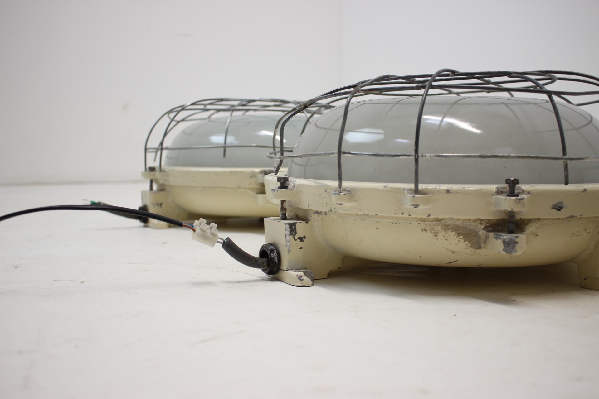 Metal Set of 3 Vintage Industrial Ceiling Lamps Typ 14 620 B, Czechoslovakia, 1960's For Sale