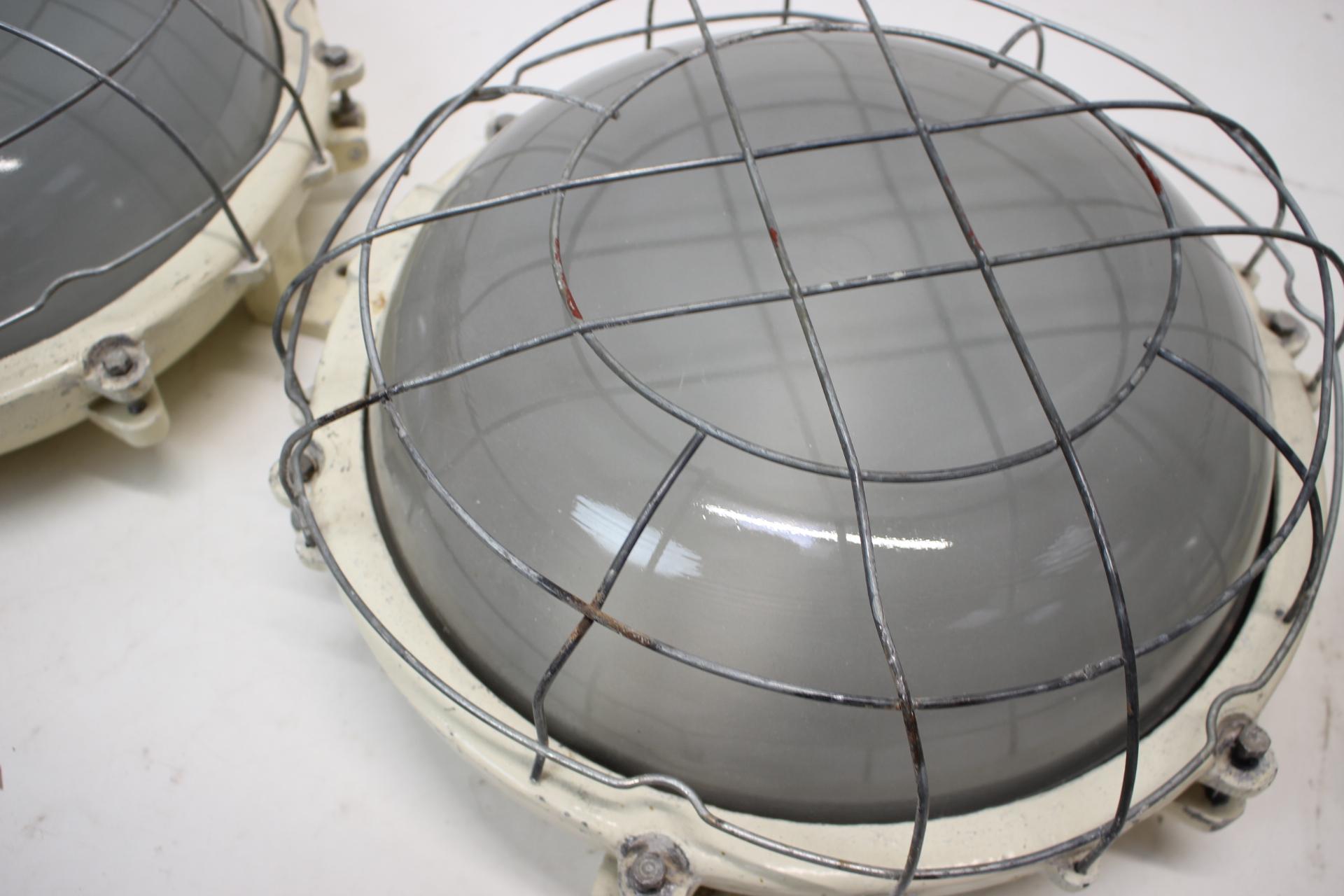 Set of 3 Vintage Industrial Ceiling Lamps Typ 14 620 B, Czechoslovakia, 1960's For Sale 3