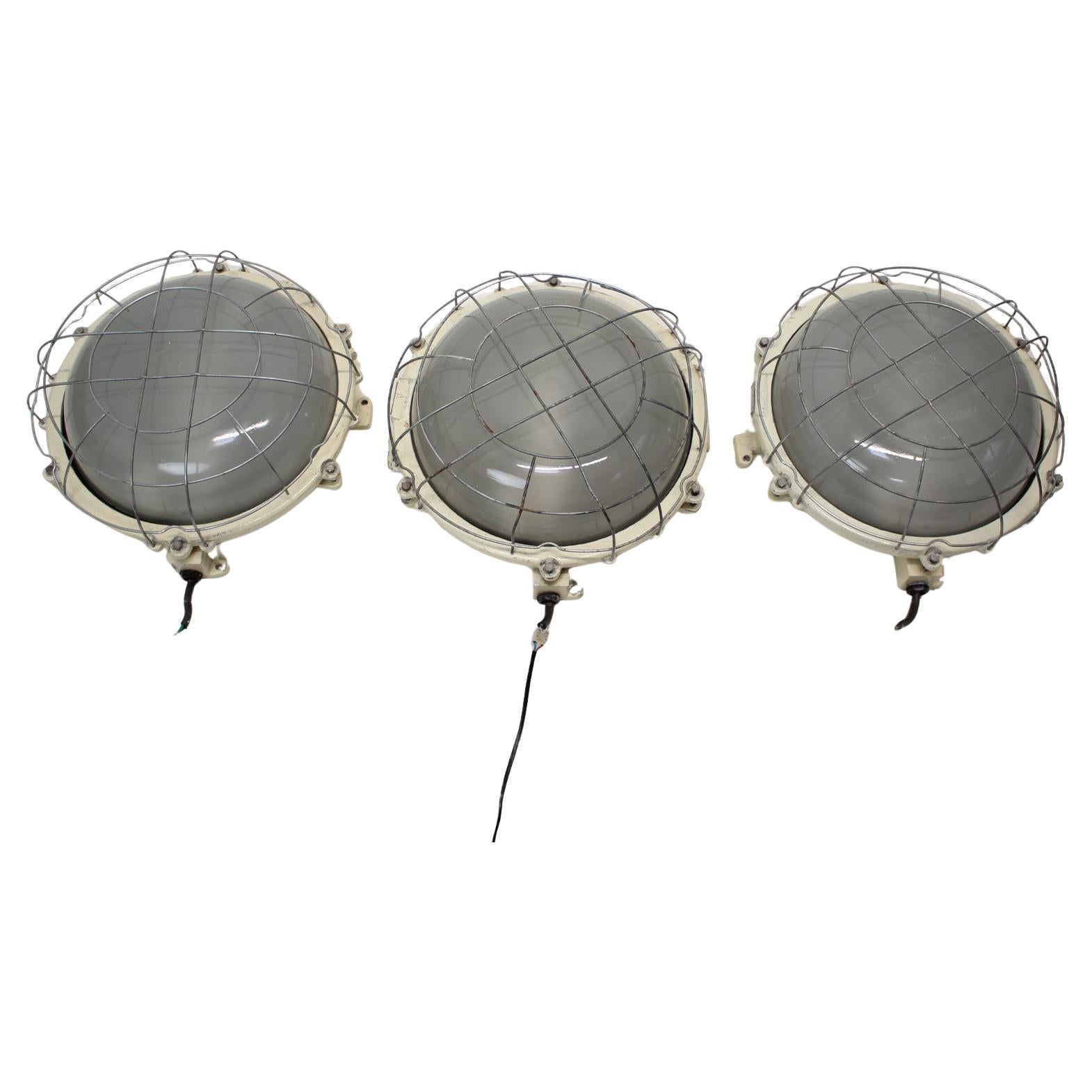 Set of 3 Vintage Industrial Ceiling Lamps Typ 14 620 B, Czechoslovakia, 1960's